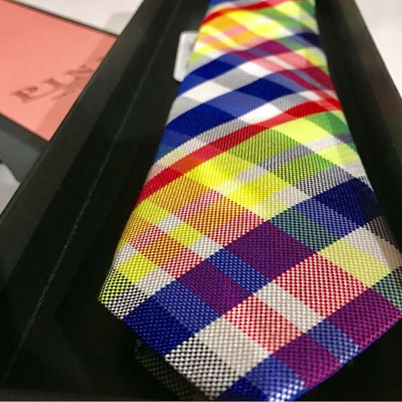 ✨VIBRANT NEON✨🔥🆕💯LVMH AUTHN THOMAS PINK STRIKING BRIGHT NEON GEOMETRIC WOVN TIE🔥 - Picture 17 of 17